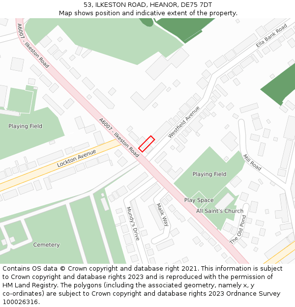 53, ILKESTON ROAD, HEANOR, DE75 7DT: Location map and indicative extent of plot