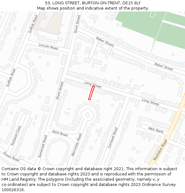 53, LONG STREET, BURTON-ON-TRENT, DE15 9LY: Location map and indicative extent of plot