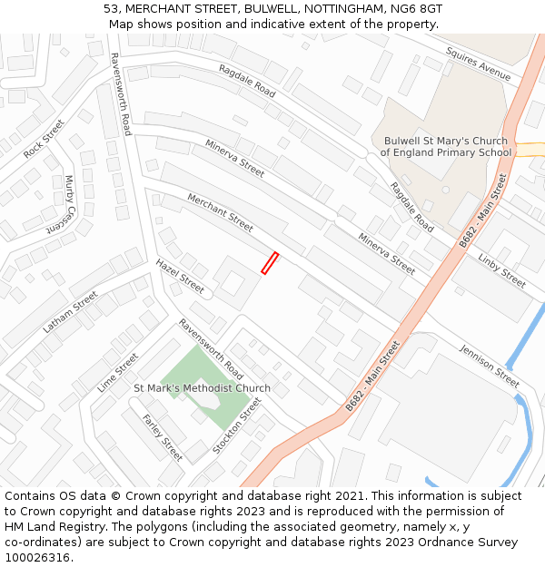 53, MERCHANT STREET, BULWELL, NOTTINGHAM, NG6 8GT: Location map and indicative extent of plot
