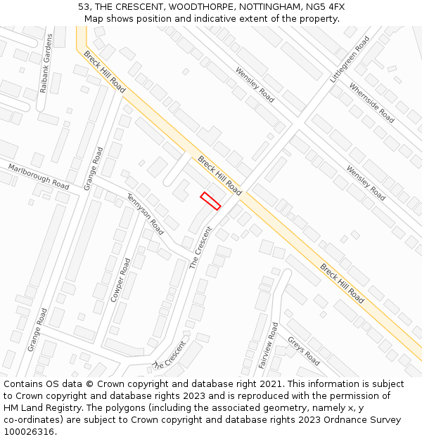 53, THE CRESCENT, WOODTHORPE, NOTTINGHAM, NG5 4FX: Location map and indicative extent of plot