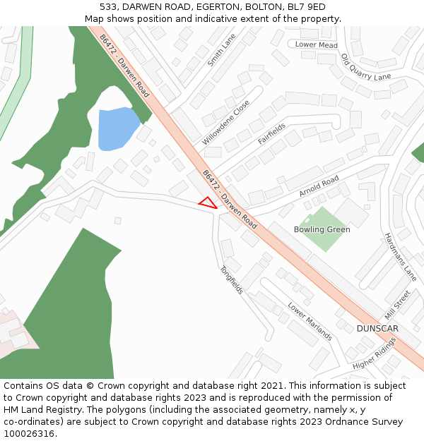 533, DARWEN ROAD, EGERTON, BOLTON, BL7 9ED: Location map and indicative extent of plot