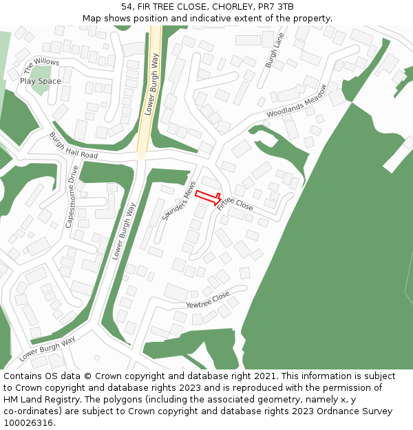 54, FIR TREE CLOSE, CHORLEY, PR7 3TB: Location map and indicative extent of plot