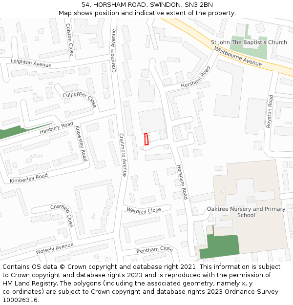 54, HORSHAM ROAD, SWINDON, SN3 2BN: Location map and indicative extent of plot