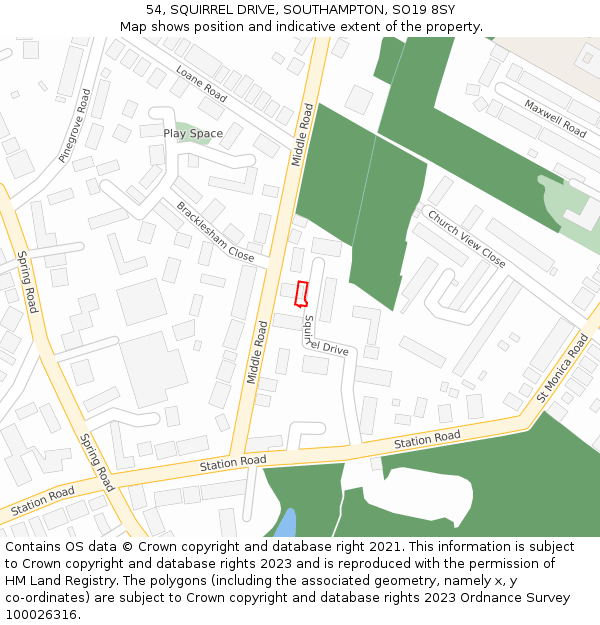 54, SQUIRREL DRIVE, SOUTHAMPTON, SO19 8SY: Location map and indicative extent of plot
