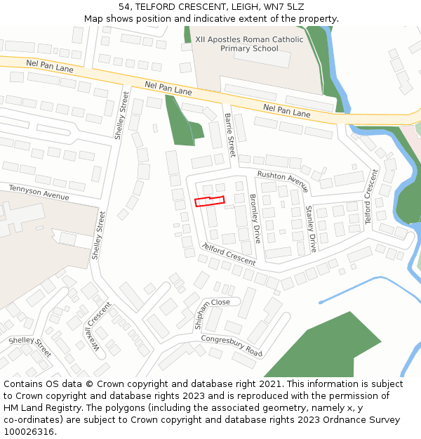 54, TELFORD CRESCENT, LEIGH, WN7 5LZ: Location map and indicative extent of plot