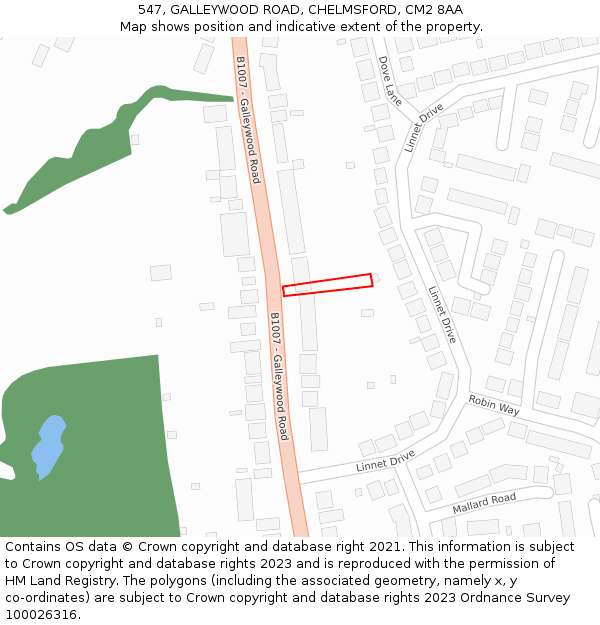 547, GALLEYWOOD ROAD, CHELMSFORD, CM2 8AA: Location map and indicative extent of plot