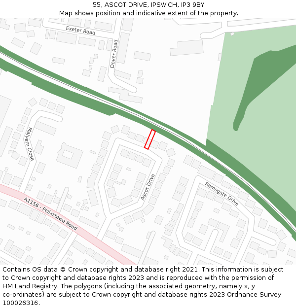 55, ASCOT DRIVE, IPSWICH, IP3 9BY: Location map and indicative extent of plot