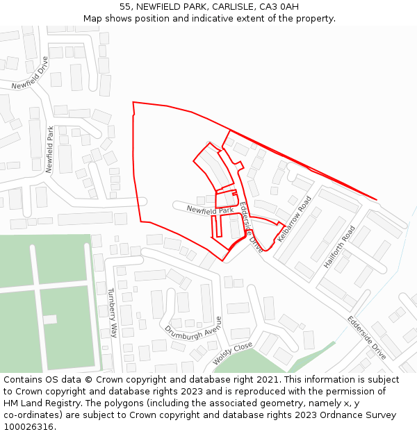 55, NEWFIELD PARK, CARLISLE, CA3 0AH: Location map and indicative extent of plot