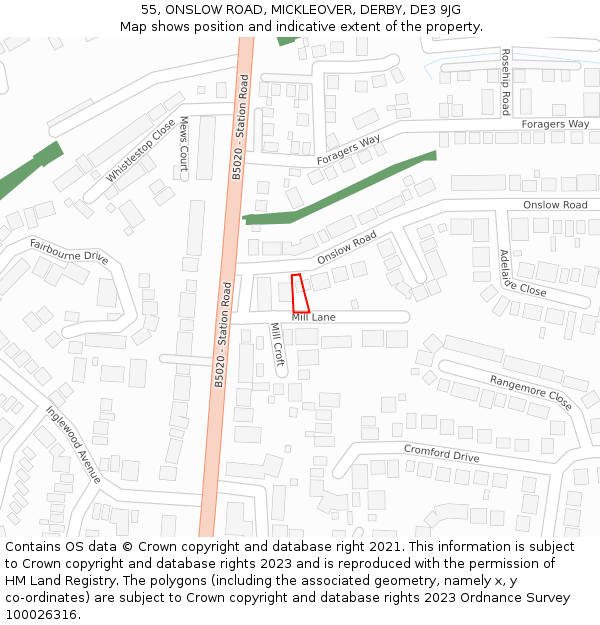 55, ONSLOW ROAD, MICKLEOVER, DERBY, DE3 9JG: Location map and indicative extent of plot