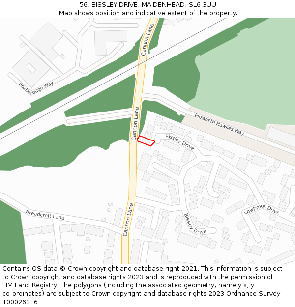 56, BISSLEY DRIVE, MAIDENHEAD, SL6 3UU: Location map and indicative extent of plot