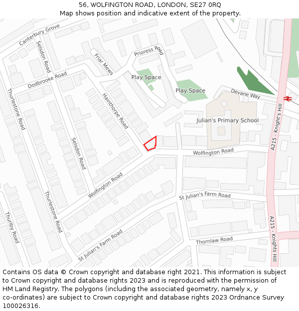 56, WOLFINGTON ROAD, LONDON, SE27 0RQ: Location map and indicative extent of plot
