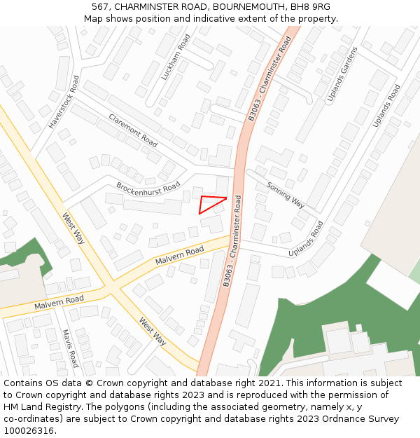 567, CHARMINSTER ROAD, BOURNEMOUTH, BH8 9RG: Location map and indicative extent of plot