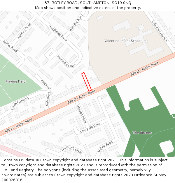 57, BOTLEY ROAD, SOUTHAMPTON, SO19 0NQ: Location map and indicative extent of plot