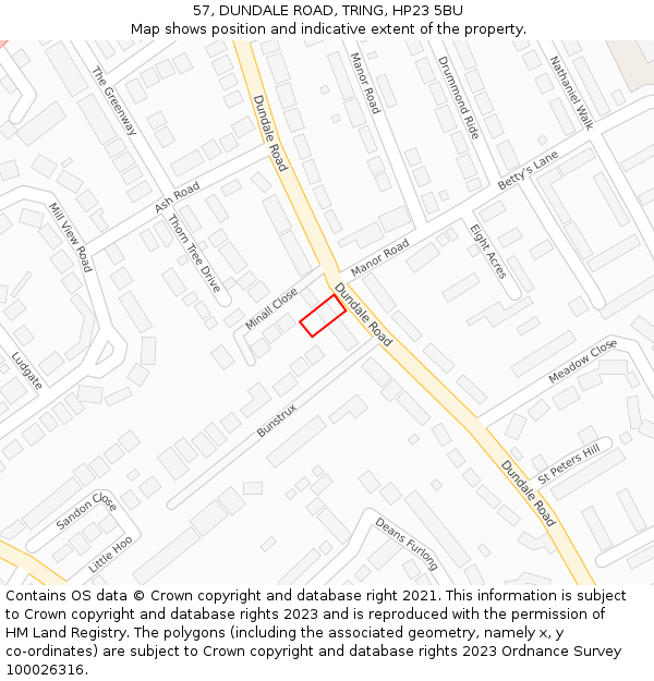 57, DUNDALE ROAD, TRING, HP23 5BU: Location map and indicative extent of plot