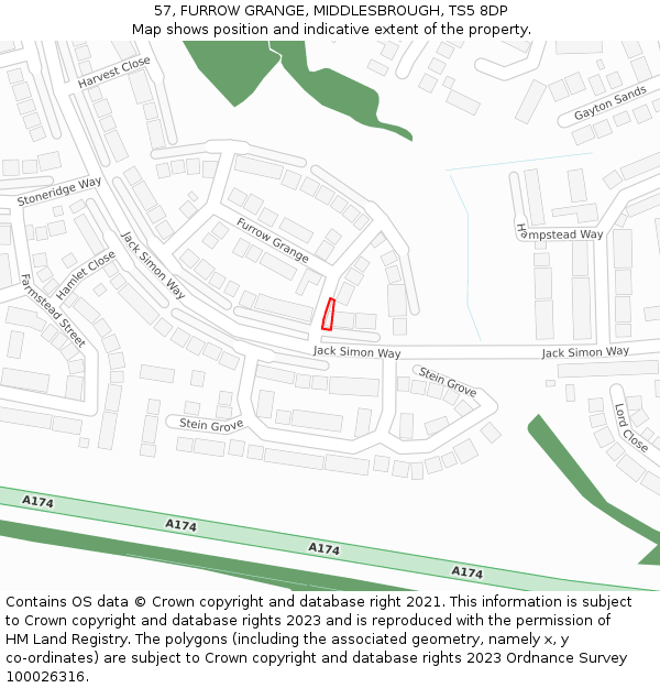 57, FURROW GRANGE, MIDDLESBROUGH, TS5 8DP: Location map and indicative extent of plot
