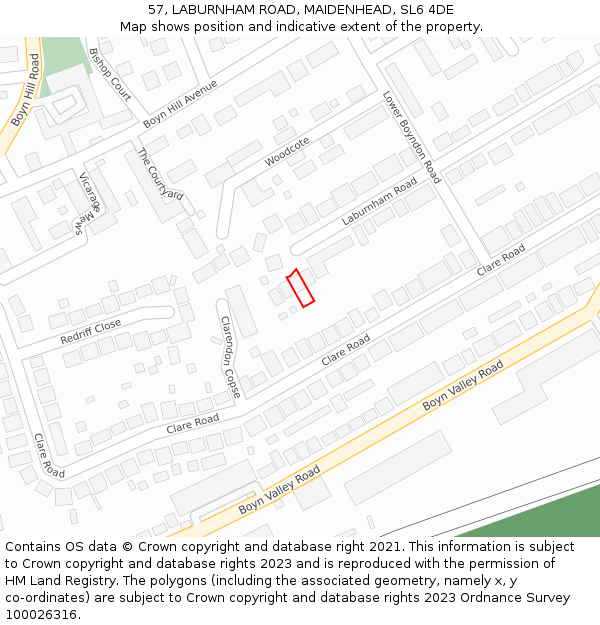 57, LABURNHAM ROAD, MAIDENHEAD, SL6 4DE: Location map and indicative extent of plot