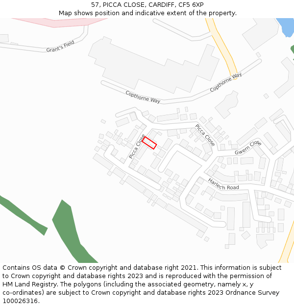 57, PICCA CLOSE, CARDIFF, CF5 6XP: Location map and indicative extent of plot