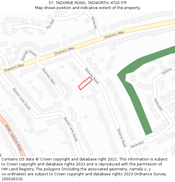57, TADORNE ROAD, TADWORTH, KT20 5TF: Location map and indicative extent of plot