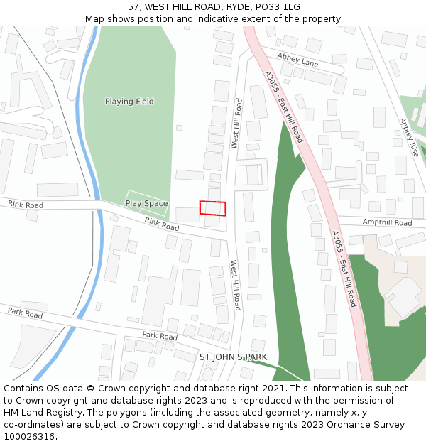 57, WEST HILL ROAD, RYDE, PO33 1LG: Location map and indicative extent of plot