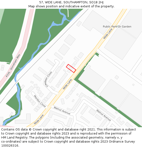 57, WIDE LANE, SOUTHAMPTON, SO18 2HJ: Location map and indicative extent of plot