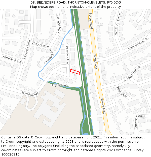 58, BELVEDERE ROAD, THORNTON-CLEVELEYS, FY5 5DG: Location map and indicative extent of plot
