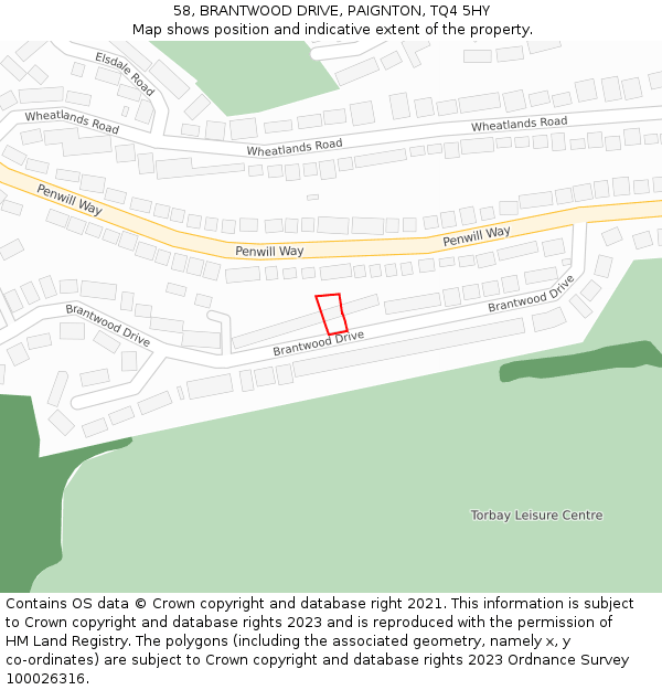 58, BRANTWOOD DRIVE, PAIGNTON, TQ4 5HY: Location map and indicative extent of plot