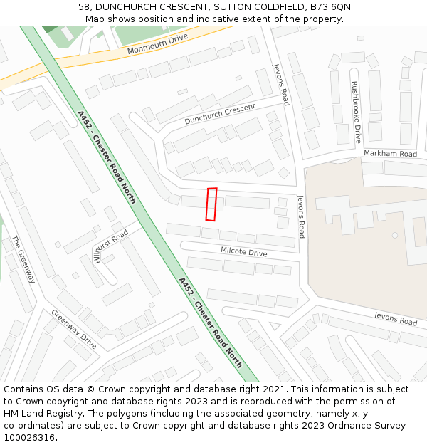 58, DUNCHURCH CRESCENT, SUTTON COLDFIELD, B73 6QN: Location map and indicative extent of plot