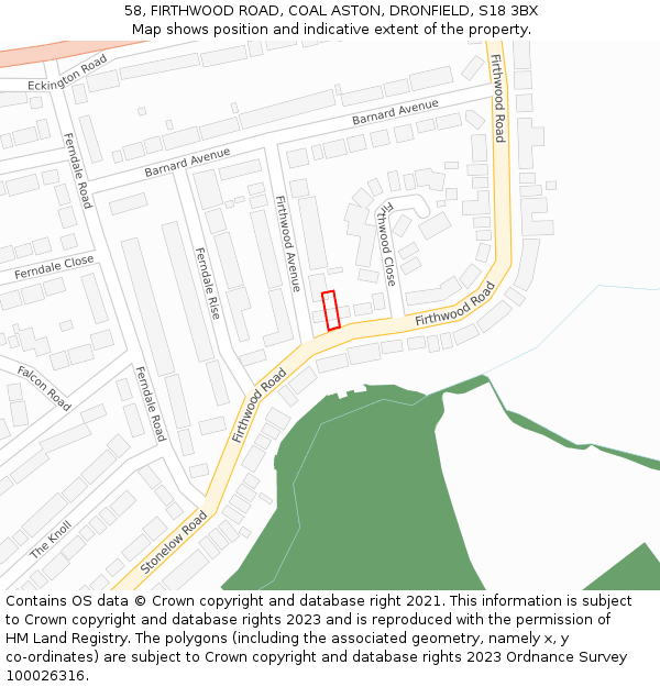 58, FIRTHWOOD ROAD, COAL ASTON, DRONFIELD, S18 3BX: Location map and indicative extent of plot