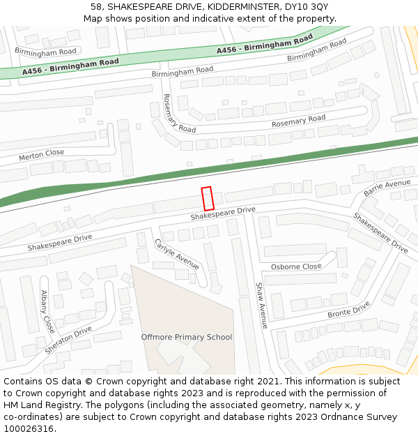 58, SHAKESPEARE DRIVE, KIDDERMINSTER, DY10 3QY: Location map and indicative extent of plot
