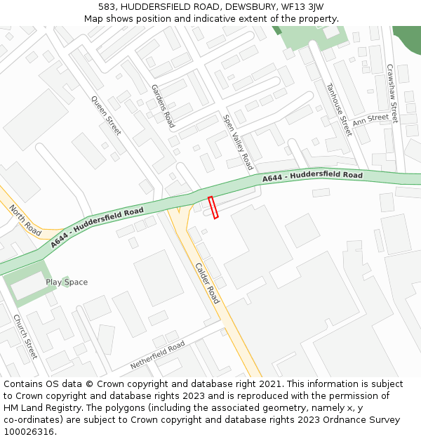 583, HUDDERSFIELD ROAD, DEWSBURY, WF13 3JW: Location map and indicative extent of plot