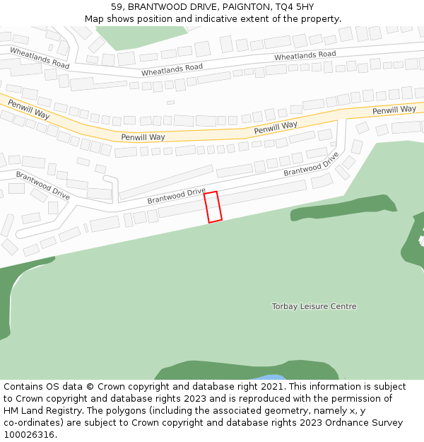 59, BRANTWOOD DRIVE, PAIGNTON, TQ4 5HY: Location map and indicative extent of plot