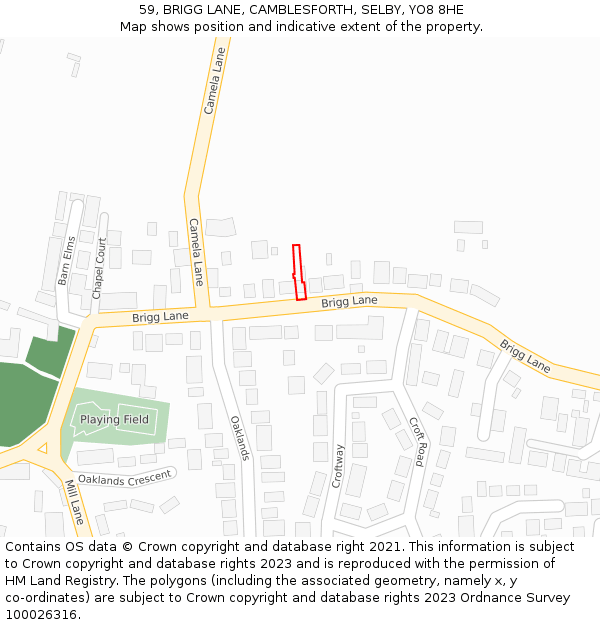 59, BRIGG LANE, CAMBLESFORTH, SELBY, YO8 8HE: Location map and indicative extent of plot