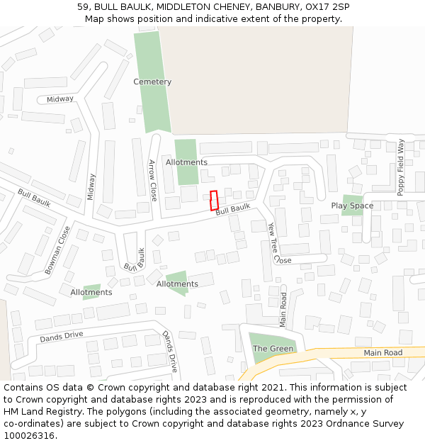 59, BULL BAULK, MIDDLETON CHENEY, BANBURY, OX17 2SP: Location map and indicative extent of plot