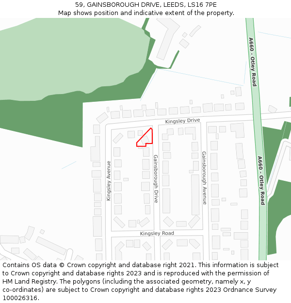 59, GAINSBOROUGH DRIVE, LEEDS, LS16 7PE: Location map and indicative extent of plot