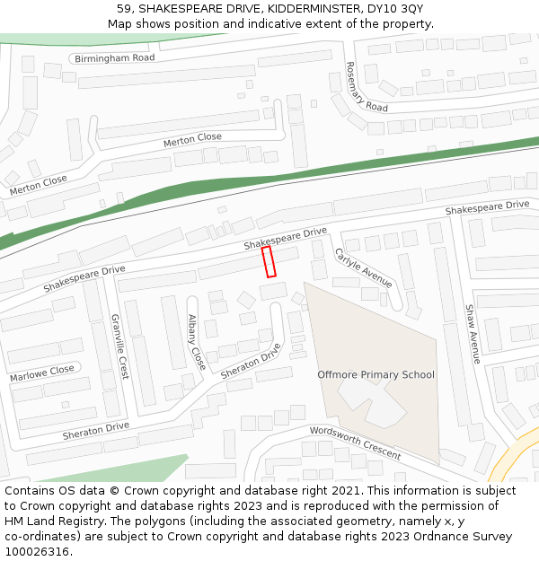 59, SHAKESPEARE DRIVE, KIDDERMINSTER, DY10 3QY: Location map and indicative extent of plot