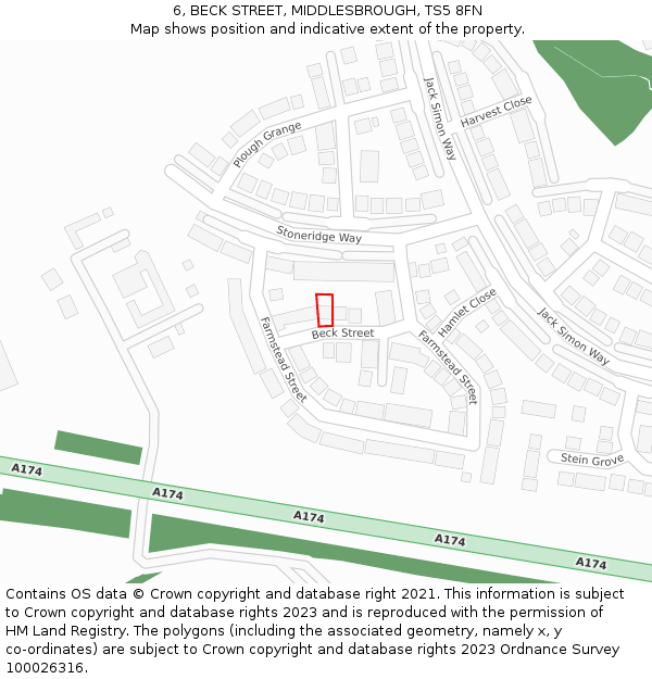 6, BECK STREET, MIDDLESBROUGH, TS5 8FN: Location map and indicative extent of plot