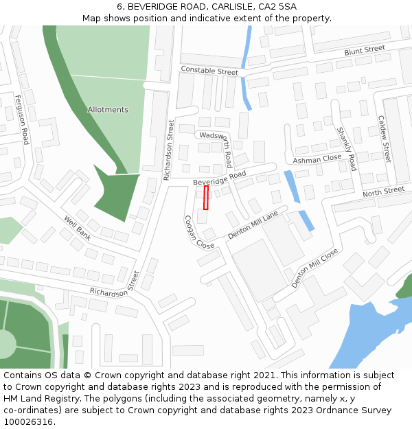 6, BEVERIDGE ROAD, CARLISLE, CA2 5SA: Location map and indicative extent of plot