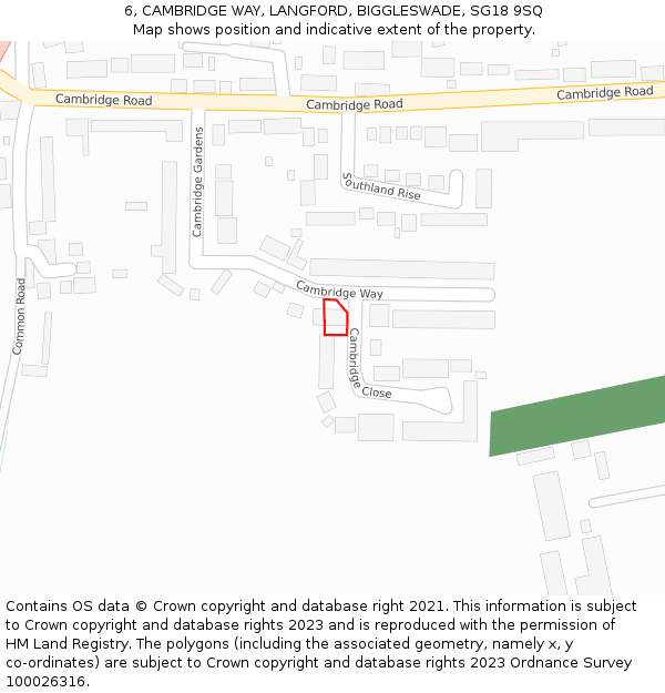6, CAMBRIDGE WAY, LANGFORD, BIGGLESWADE, SG18 9SQ: Location map and indicative extent of plot