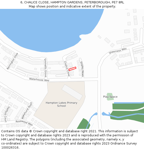 6, CHALICE CLOSE, HAMPTON GARDENS, PETERBOROUGH, PE7 8RL: Location map and indicative extent of plot