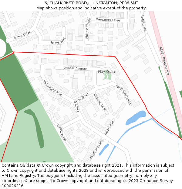 6, CHALK RIVER ROAD, HUNSTANTON, PE36 5NT: Location map and indicative extent of plot