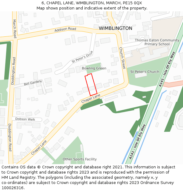 6, CHAPEL LANE, WIMBLINGTON, MARCH, PE15 0QX: Location map and indicative extent of plot