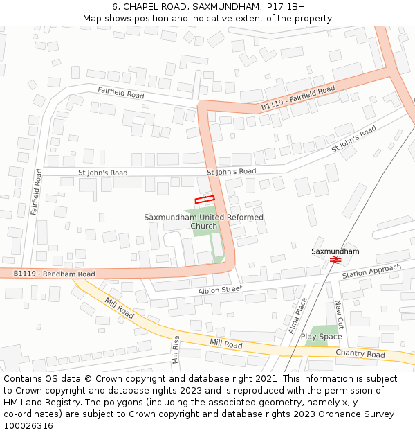 6, CHAPEL ROAD, SAXMUNDHAM, IP17 1BH: Location map and indicative extent of plot