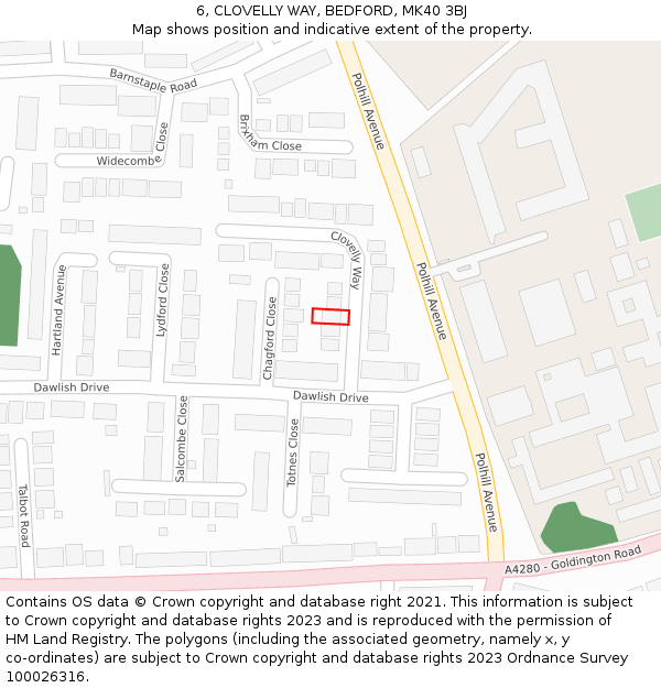 6, CLOVELLY WAY, BEDFORD, MK40 3BJ: Location map and indicative extent of plot