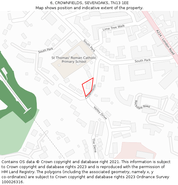 6, CROWNFIELDS, SEVENOAKS, TN13 1EE: Location map and indicative extent of plot