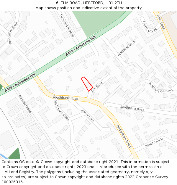6, ELM ROAD, HEREFORD, HR1 2TH: Location map and indicative extent of plot