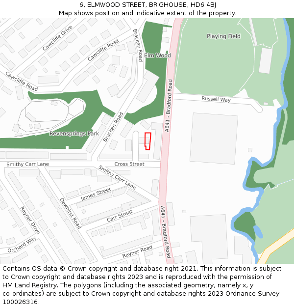 6, ELMWOOD STREET, BRIGHOUSE, HD6 4BJ: Location map and indicative extent of plot