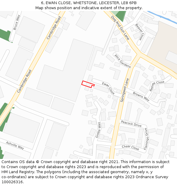 6, EWAN CLOSE, WHETSTONE, LEICESTER, LE8 6PB: Location map and indicative extent of plot
