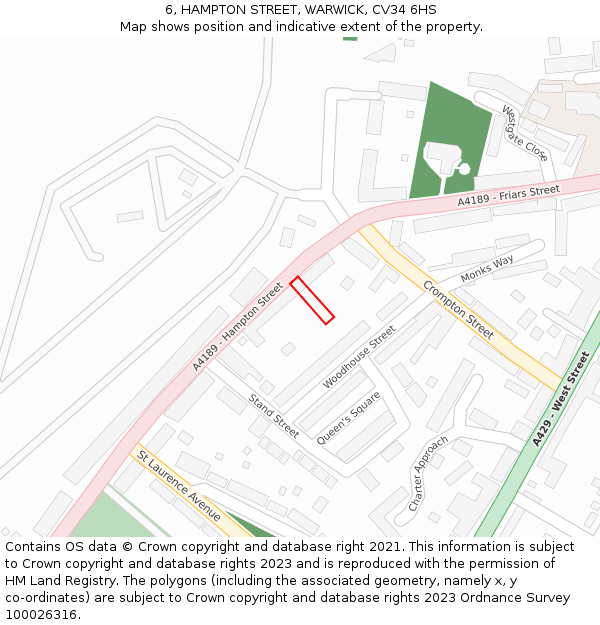 6, HAMPTON STREET, WARWICK, CV34 6HS: Location map and indicative extent of plot
