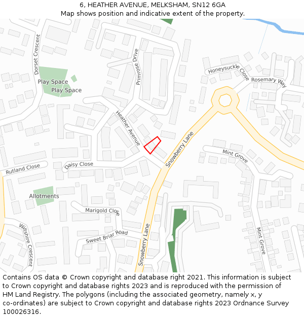 6, HEATHER AVENUE, MELKSHAM, SN12 6GA: Location map and indicative extent of plot