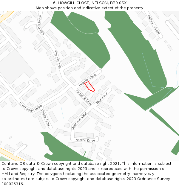 6, HOWGILL CLOSE, NELSON, BB9 0SX: Location map and indicative extent of plot